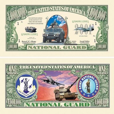 10 U.S National Guard Million Dollar Bills with Bonus Thanks a Million Gift Card Set