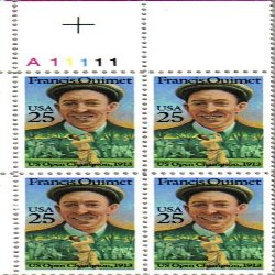 1988 FRANCIS OUIMET ~GOLF ~ US OPEN #2377 Plate Block of 4 x 25 cents US Postage Stamps