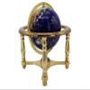 Unique Art Since 1996 10" Tall Blue Lapis Ocean Table Top World Map Gemstone Globe with 4-Leg Gold Stand view 2