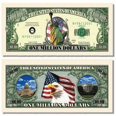 25 Lady Liberty Million Dollar Bills with Bonus Thanks a Million Gift Card Set