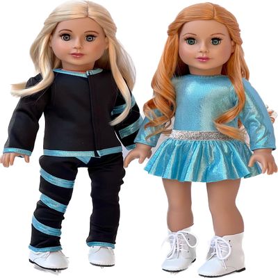 Super Skater - 18 Inch Doll Clothes - 2 Complete Ice Skating Outfits - 5 Pieces - Leotard, Skirt, Pants, Jacket, and 1 Pair of Skates (Dolls Not Included)