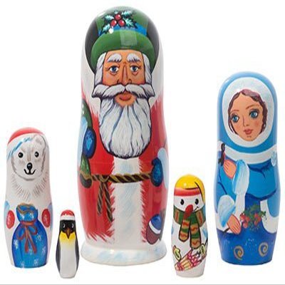 Golden Cockerel Made in Russia Authentic Russian Nesting Polar Christmas Doll 5pc./6" aka Traditional Santa Claus and Friends Collectible Babushka Russian Doll 100% Guaranteed!