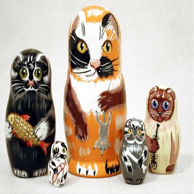 Golden Cockerel Alley Cat Nesting Doll 5pc./4"
