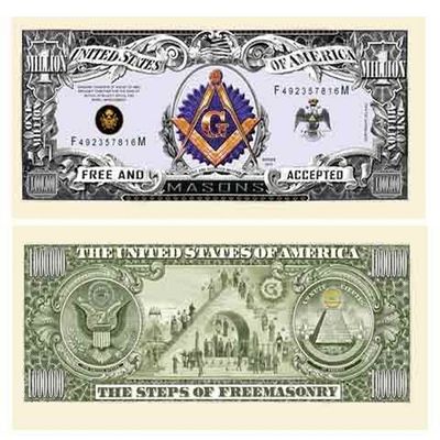 10 Freemason Masonic Million Dollar Bills with Bonus Thanks a Million Gift Card Set