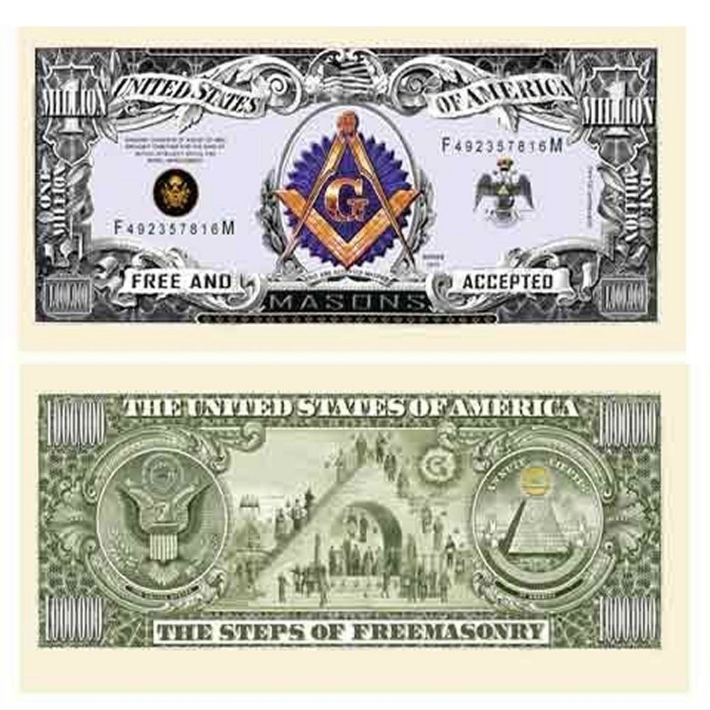 10 Freemason Masonic Million Dollar Bills with Bonus Thanks a Million Gift Card Set