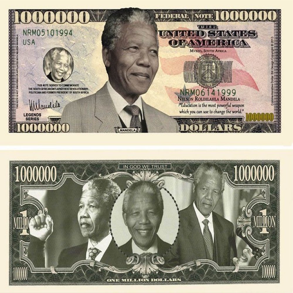 10 Nelson Mandela Million Dollar Bill with Bonus Thanks a Million Gift Card Set