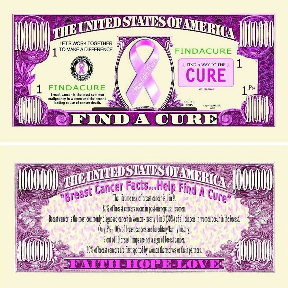 5 Find A Cure Million Dollar Bills with Bonus Thanks a Million Gift Card Set