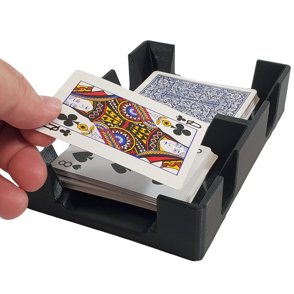 Deluxe Playing Card Tray or Caddy for card games like canasta, rummy, UNO and more - Cardian brand cardholder/caddy with felted bottom - Non-Swivel - Made in USA (BLACK)