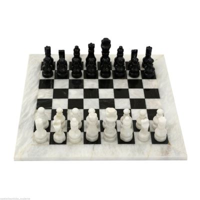 Scacchiera Italian Black and White Marble Classic Chessboard Handmade Table Chess Set with Pawns 25x25cm 9 inch
