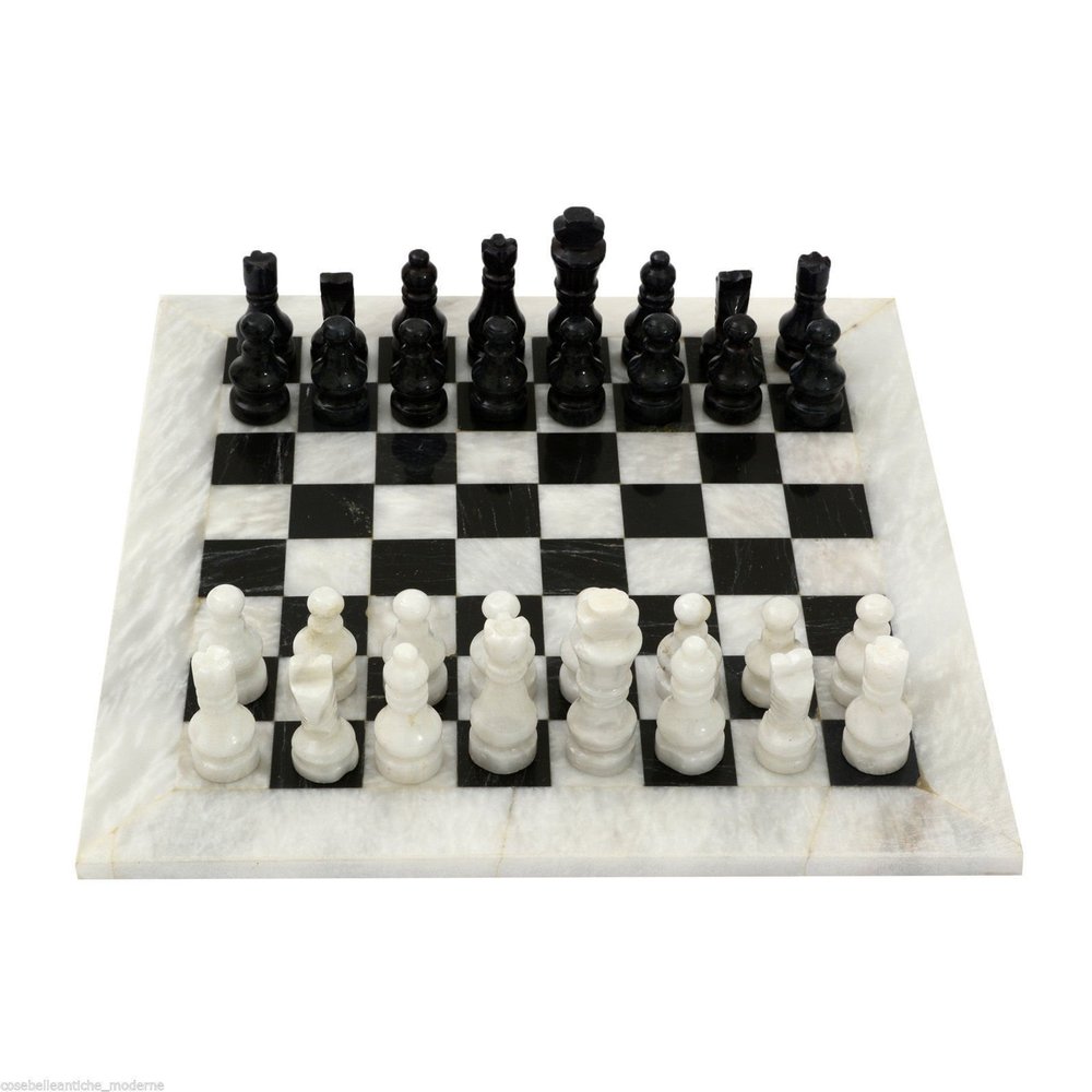 Scacchiera Italian Black and White Marble Classic Chessboard Handmade Table Chess Set with Pawns 25x25cm 9 inch