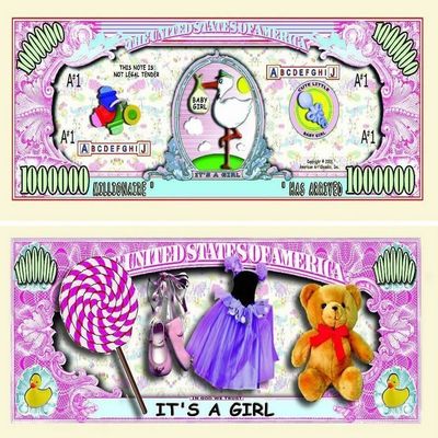 50 It's A Girl Million Dollar Baby Bills with Bonus Thanks a Million Gift Card Set