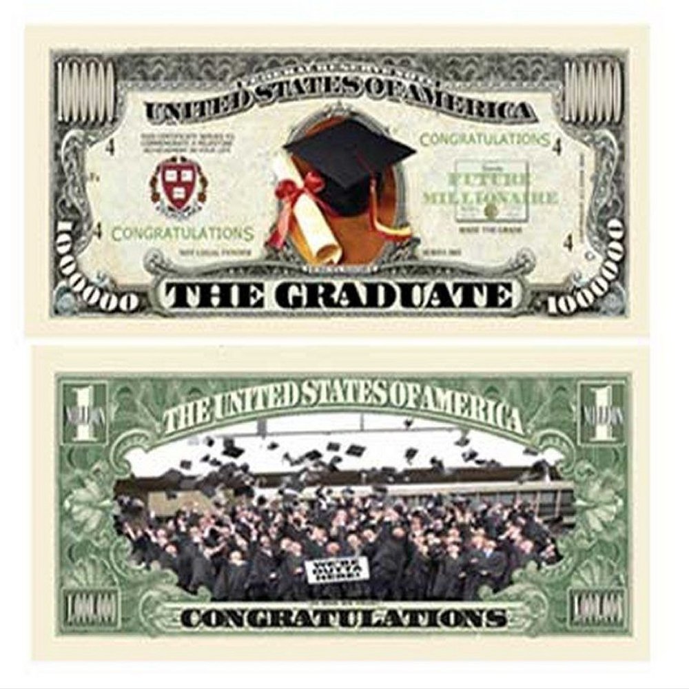 25 The Graduation Million Dollar Bills with Bonus Thanks a Million Gift Card Set