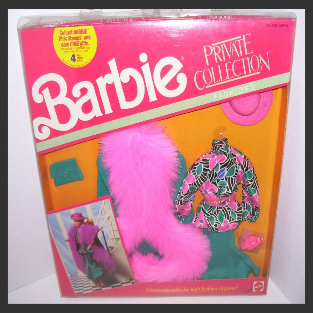 1990 Barbie Doll Private Collection Fashions 8 Piece Pink with Faux Fur Clothing Set #7096