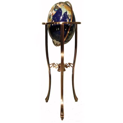 37" 3-Leg Copper Floor Standing Blue Lapis Gemstone Globe