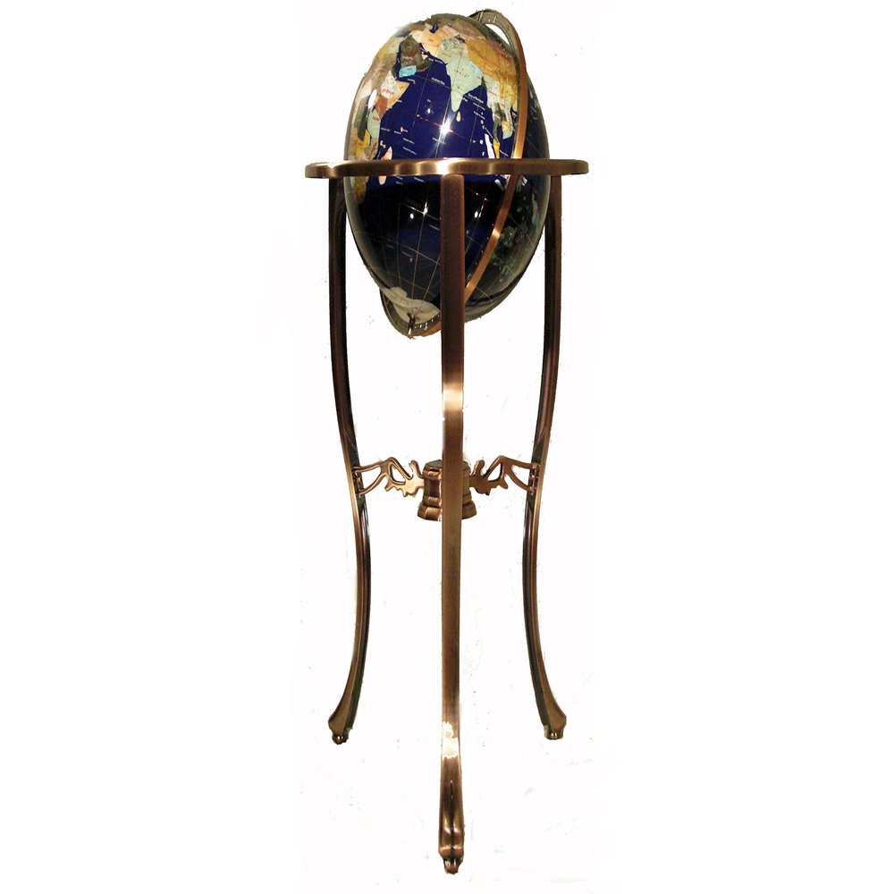 37" 3-Leg Copper Floor Standing Blue Lapis Gemstone Globe