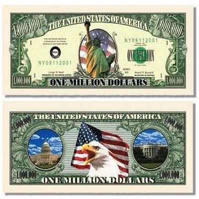 10 Lady Liberty Million Dollar Bills with Bonus Thanks a Million Gift Card Set