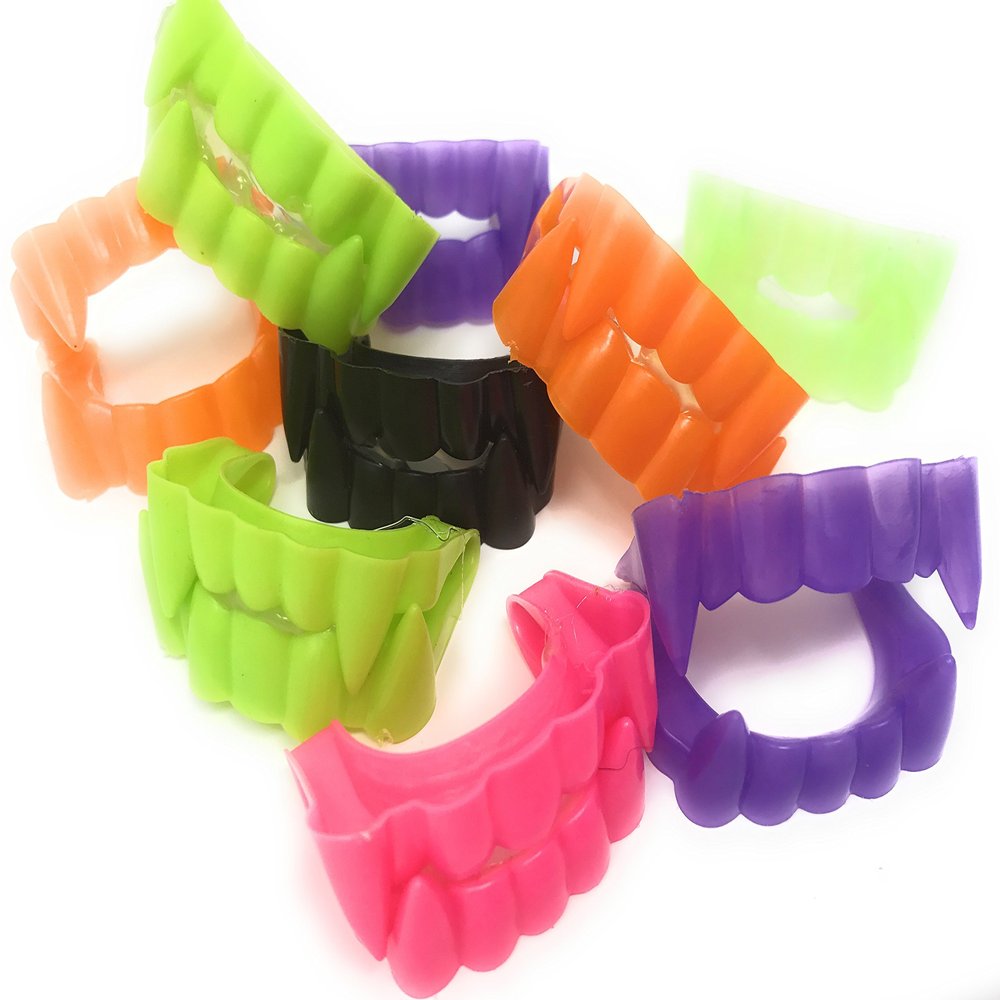144 Deluxe Vampire Teeth Halloween Fangs Bulk Assortment (Glow-in-the-Dark, Black, Purple, Green, Hot Pink, and Orange)