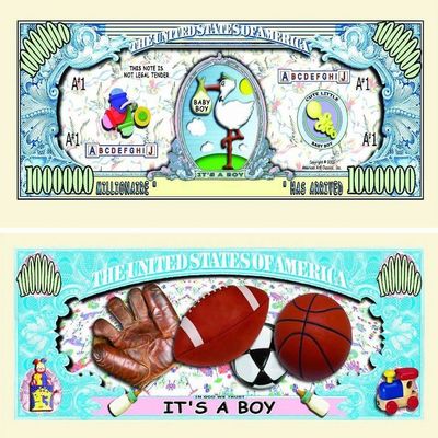 10 It's A Boy Million Dollar Baby Bills with Bonus Thanks a Million Gift Card Set