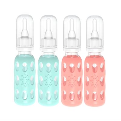 Lifefactory Glass Baby Bottle BPA Free | Protective Silicone Sleeve | 4 oz Pack of 4 | Mint & Cantaloupe