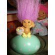 1" Russ Berrie Purple Hair Troll Doll on an Easter Egg