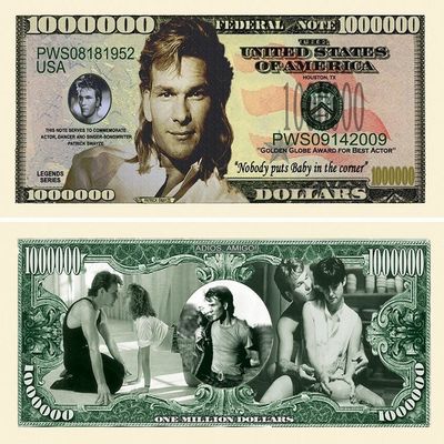 10 Patrick Swayze Million Dollar Bill with Bonus Thanks a Million Gift Card Set
