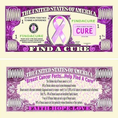 10 Find A Cure Million Dollar Bills with Bonus Thanks a Million Gift Card Set