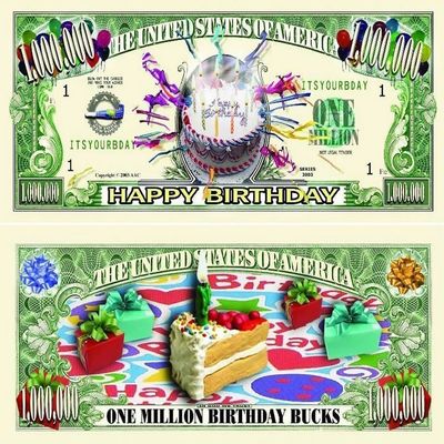 50 Happy Birthday Million Dollar Bills with Bonus Thanks a Million Gift Card Set