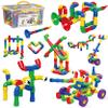 PicassoTiles PTT136 136pcs Tubular Pipes & Spout STEAM Interlocking Educational Building Block Set, Tube Locks, Pipeworks Construction Blocks w/Storage Container Box, Idea Book, Flute Musical Kit view 1