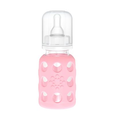Lifefactory 4-Ounce Glass Baby Bottle with Protective Silicone Sleeve and Stage 1 Nipple Pink (LF110003C4)