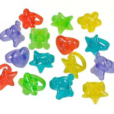 Rhode Island Novelty Plastic Glitter Rings, 144 Assorted Colors and Designs