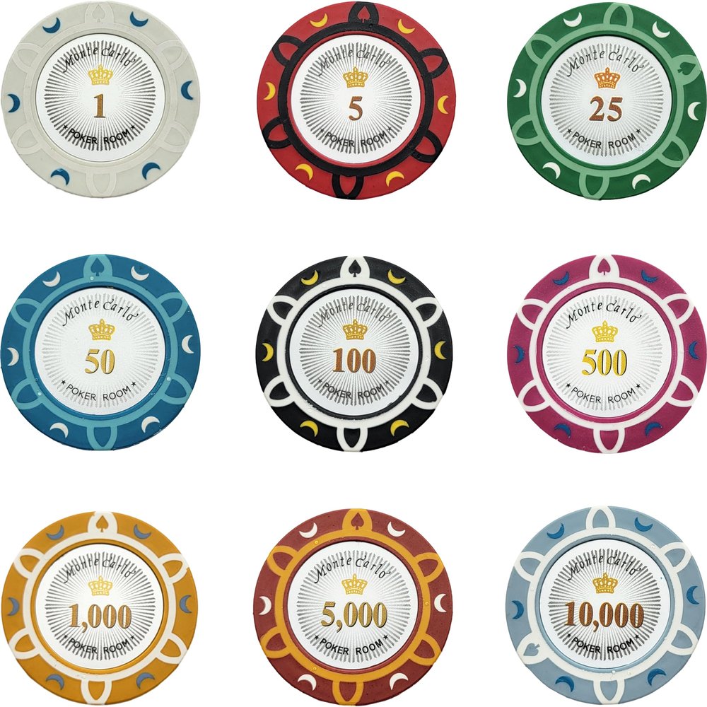 1000pcs 14g Monte Carlo Poker Room Poker Chips Bulk - Choose Denominations