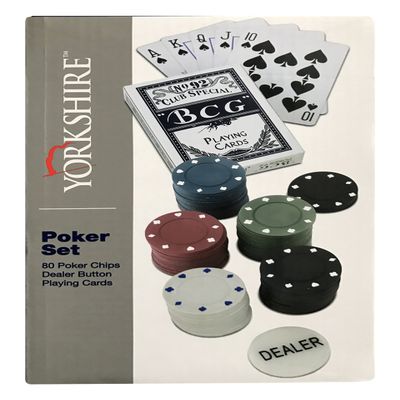 Poker Set,80 Poker Chips, Dealer Button, Playing Cards W/ Case