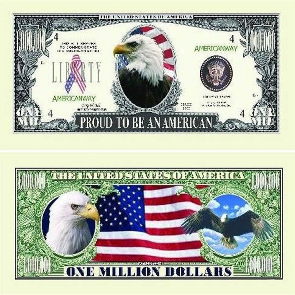 25 Proud American Eagle Million Dollar Bills with Bonus Thanks a Million Gift Card Set