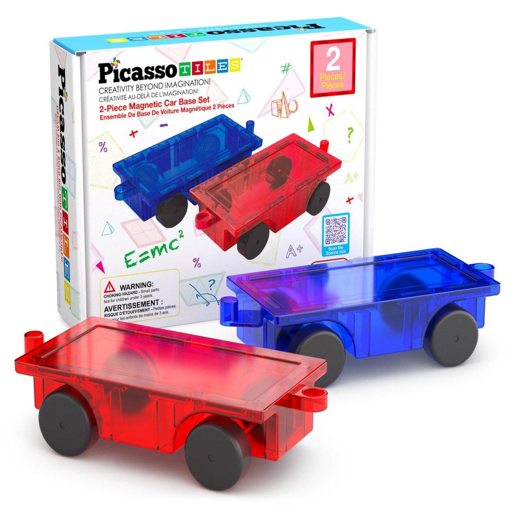 PicassoTiles 2 Piece Car Construction Vehicles Truck Toys for Magnetic Building Blocks Magnet Toy Kit with Sensory Magnets Re-Enforced Hitch & Long Bed Travel Educational Girls Boys Toddlers Ages 3+