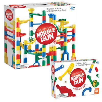 MindWare Marble Run and Add-on Set - 120+ Piece Building Set for Kids Plus Over 20 Marbles
