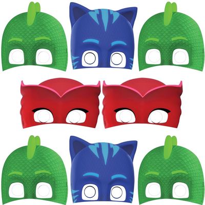 PJ Masks Assorted Color Plastic Party Masks (7.3" x 9.8") Pack of 8 - Perfect for Kids' Birthday, Dress-Up, and Superhero Celebrations