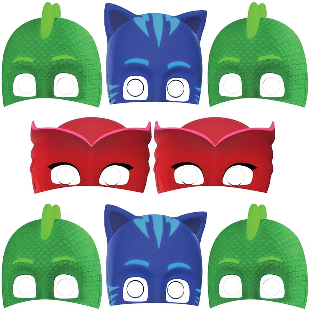 PJ Masks Assorted Color Plastic Party Masks (7.3" x 9.8") Pack of 8 - Perfect for Kids' Birthday, Dress-Up, and Superhero Celebrations