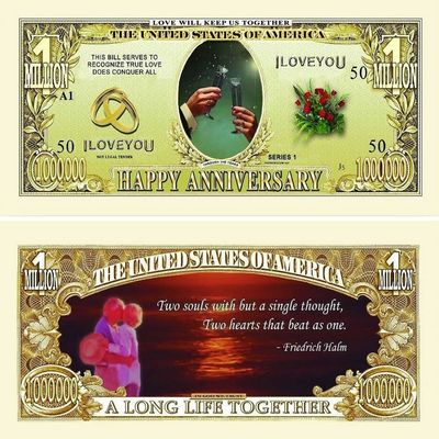 25 Happy Anniversary Million Dollar Bills with Bonus Thanks a Million Gift Card Set