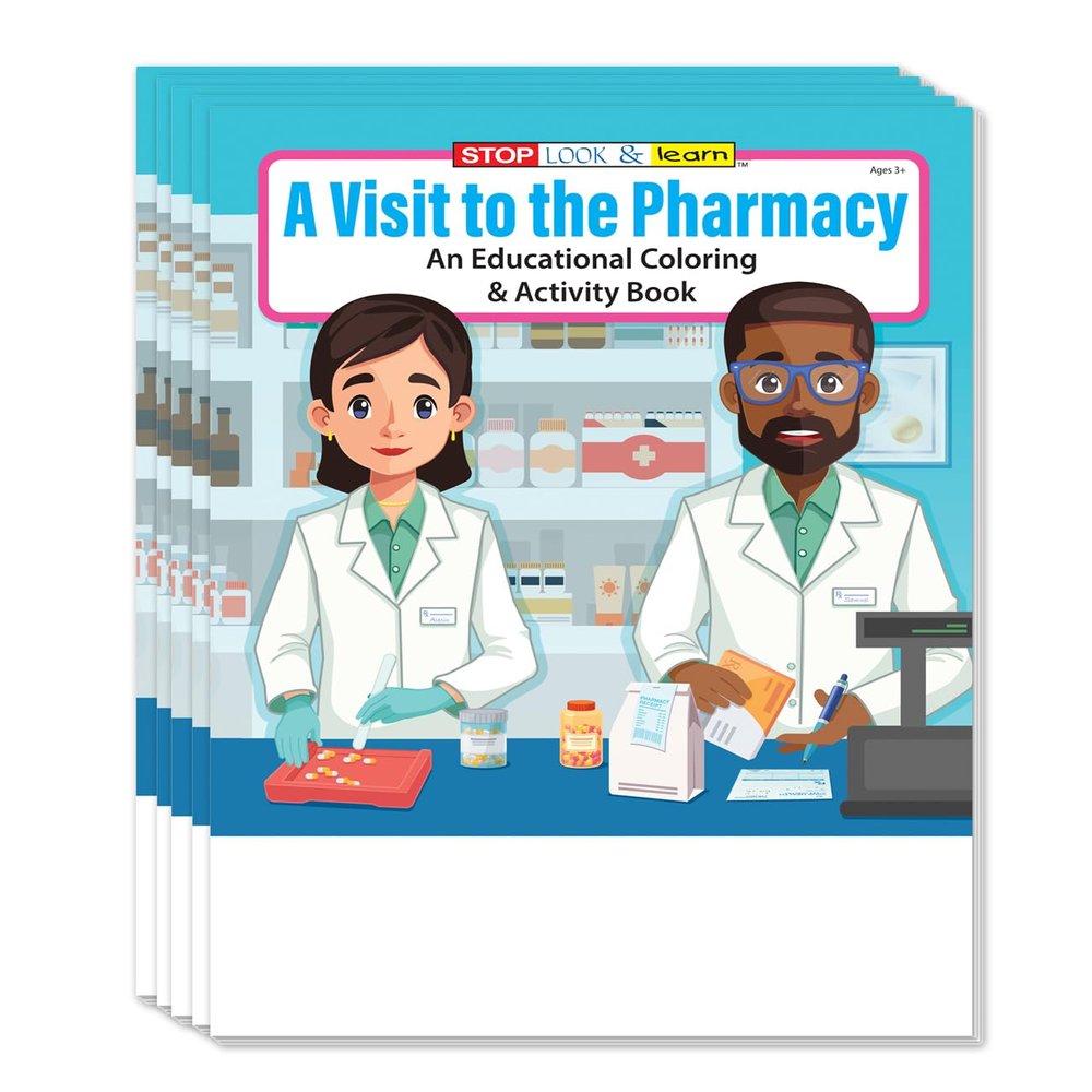 ZOCO  A Visit to the Pharmacy Coloring Books (25 Bulk Pack, Without Crayons)  Activities, Games & Puzzles  Pharmacist Office Supplies & Safety Handout for Kids