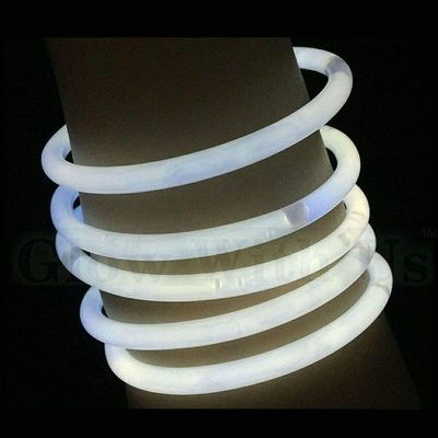 Glow With Us Brand Glow Sticks Bracelets Bulk Wholesale, 100 8 White Glow Bracelets, Bright Color, Glow 8-12 Hrs, 100 Connectors Included, Glow Party Favor Supplies, Sturdy Packaging, Great Fun.