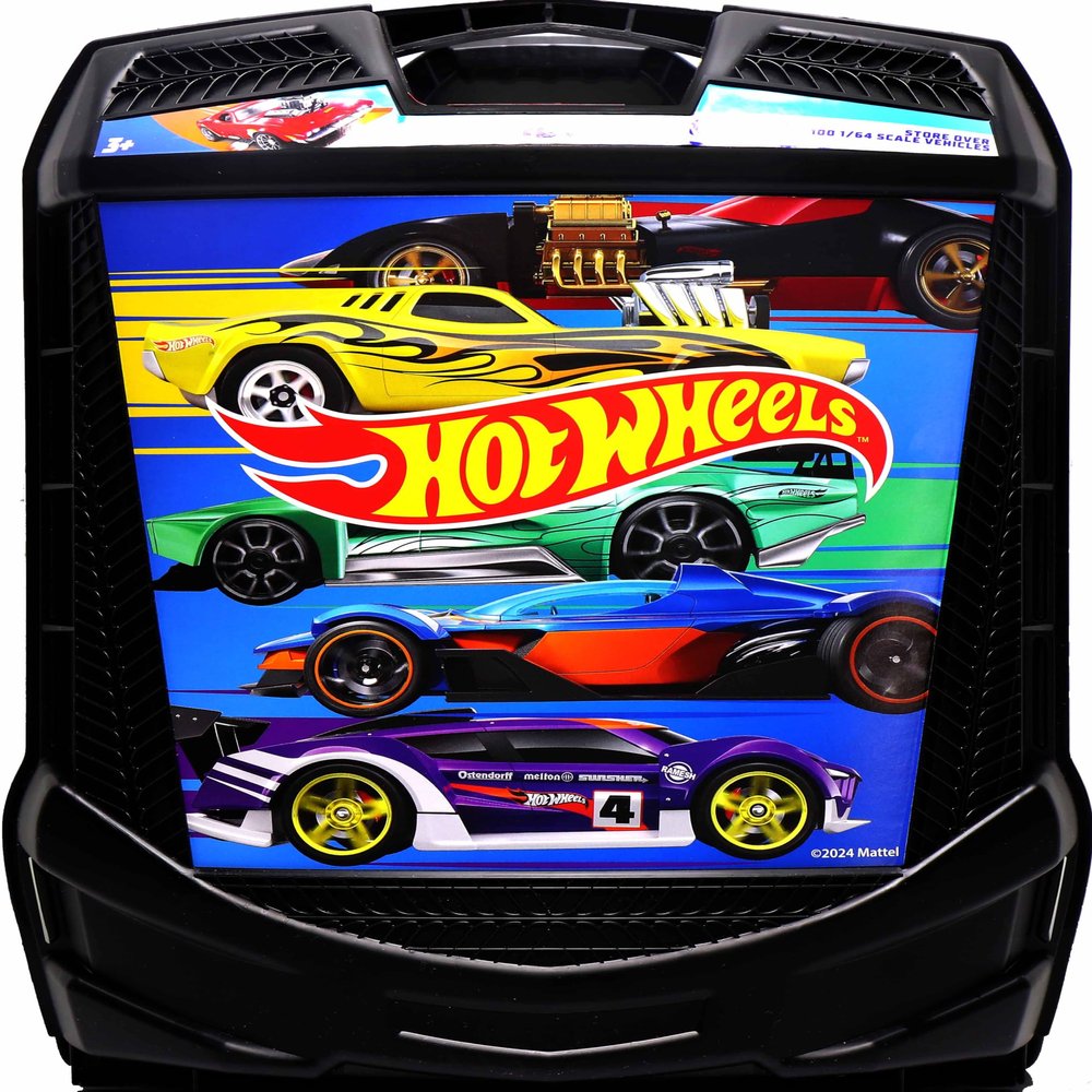 Hot Wheels 100-Car Storage Case Large Capacity Organizer for 1:64 Die-Cast Vehicles with Handle and Latch, Durable Portable Carrying Case for Kids, Travel, and Toy Car Collectors