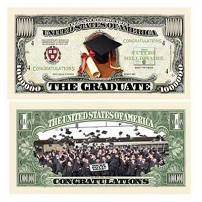 50 The Graduation Million Dollar Bills with Bonus Thanks a Million Gift Card Set