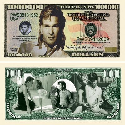 25 Patrick Swayze Million Dollar Bill with Bonus Thanks a Million Gift Card Set