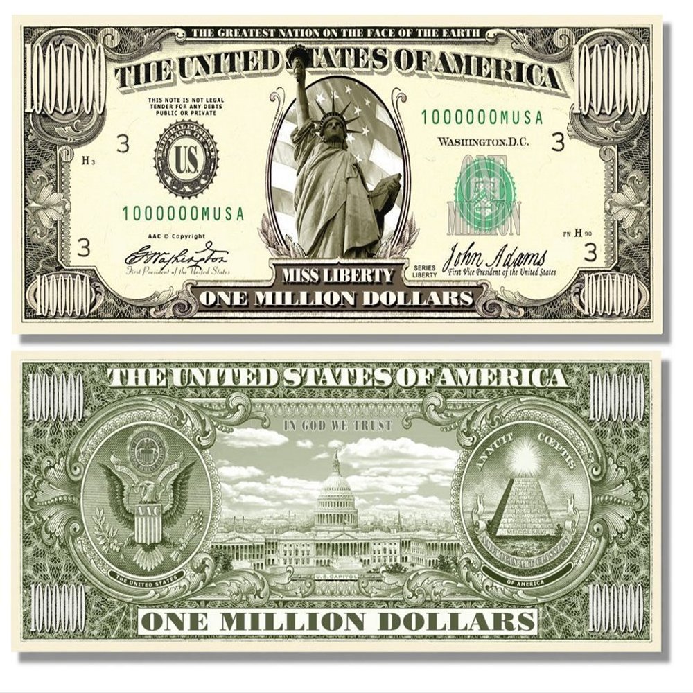 50 Miss Liberty Million Dollar Bills with Bonus Thanks a Million Gift Card Set