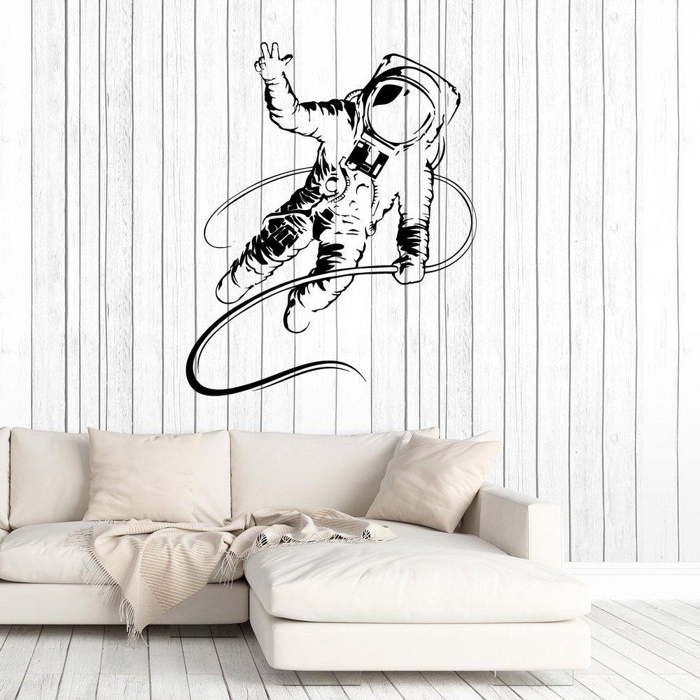 WallStickers4ever Vinyl Wall Decal Spaceman Astronaut Boy Kids Room Stickers Mural Large Decor (ig4977) Black