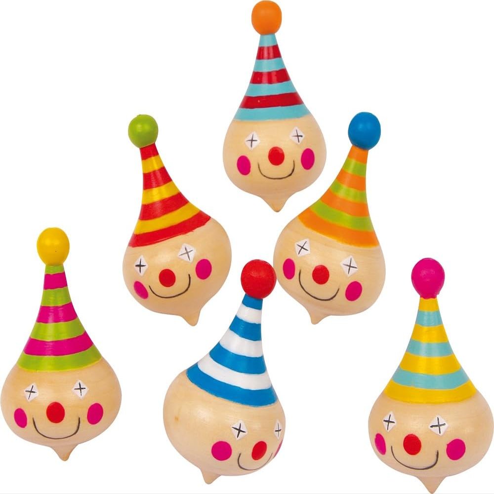 Small Foot 6138 Set of 6 Spinning Tops Clown Made of Wood, with Clown Faces, as a Present or for Birthdays, from 3 Years Old