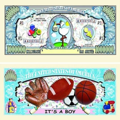 50 It's A Boy Million Dollar Baby Bills with Bonus Thanks a Million Gift Card Set
