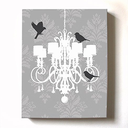 Modern Paris Shabby Chic Chandelier - Paisley & Lovebirds Stretched Canvas Nursery Decor - Wall Art that Makes a Memorable Baby Gift - Wooden Frame Construction - Ready to Hang 12X16