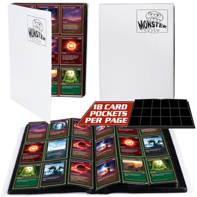 Monster 9 Pocket Trading Card Album- Matte White Binder, Anti-Theft & Anti-Drop TCG Protection w Side Loading Pockets, Holds 720 Cards -Compatible with Yugioh, Pokemon, MTG Magic the Gathering Cards