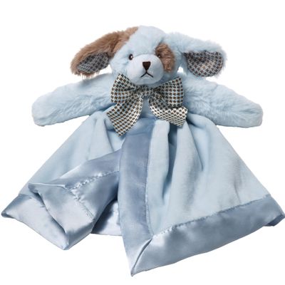 Bearington Baby Waggles Blue Puppy Snuggler - 15" Puppy Lovey Security Blanket with Silk Satin Trim and Plush Dog Design - Soft for Boys, Girls, Infants, and Newborns